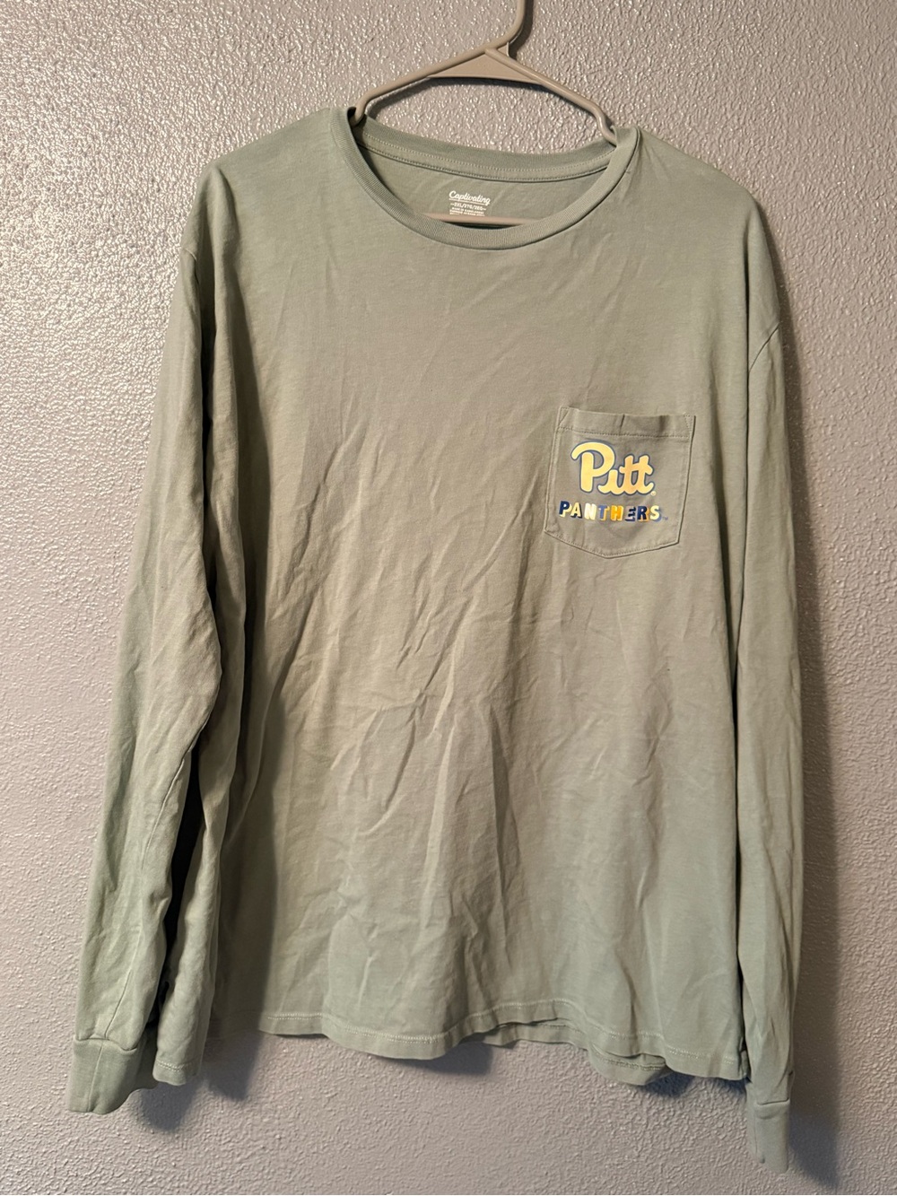 Pitt Panthers Sage Green Long Sleeve Pocket Tee